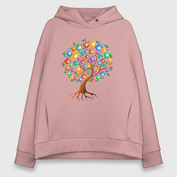 Толстовка оверсайз женская Дерево из книг, цвет: пыльно-розовый