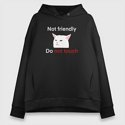 Толстовка оверсайз женская Not friendly, do not touch, текст с мемным котом, цвет: черный