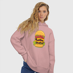 Толстовка оверсайз женская Самый вкусный гамбургер, цвет: пыльно-розовый — фото 2
