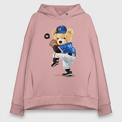 Толстовка оверсайз женская МИШКА БЕЙСБОЛИСТ, цвет: пыльно-розовый