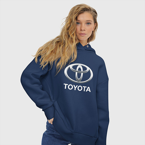 Женское худи оверсайз TOYOTA 3D Logo / Тёмно-синий – фото 3