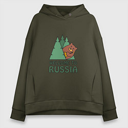 Толстовка оверсайз женская Welcome - Russia, цвет: хаки