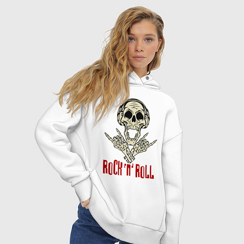 Женское худи оверсайз Rock n Roll Skull / Белый – фото 3