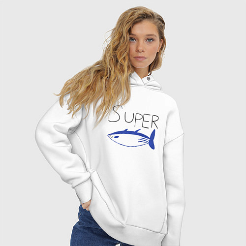 Женское худи оверсайз Super tuna jin / Белый – фото 3