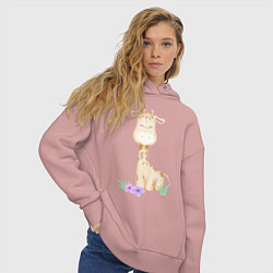 Толстовка оверсайз женская Милый Жирафик С Цветками, цвет: пыльно-розовый — фото 2