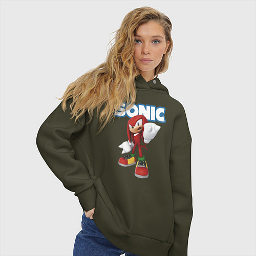 Женское худи оверсайз Knuckles Echidna Sonic Video game Ехидна Наклз Вид / Хаки – фото 3