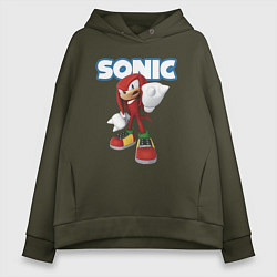 Толстовка оверсайз женская Knuckles Echidna Sonic Video game Ехидна Наклз Вид, цвет: хаки