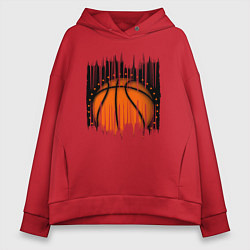 Толстовка оверсайз женская Баскетбольный мяч в разрыве, цвет: красный