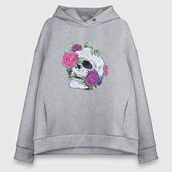 Толстовка оверсайз женская Череп с цветами Flower Skull, цвет: меланж