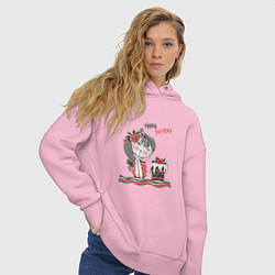 Толстовка оверсайз женская ДЕВОЧКА С ТОРТОМ, цвет: светло-розовый — фото 2