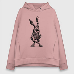 Толстовка оверсайз женская Кролик - драное ухо с часами на животе Rabbit - a, цвет: пыльно-розовый