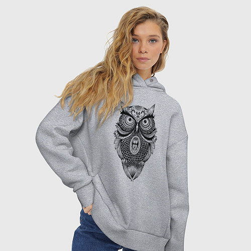 Женское худи оверсайз Сова в стиле Мандала Mandala Owl / Меланж – фото 3