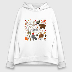 Толстовка оверсайз женская SET OF FOREST ANIMALS, цвет: белый