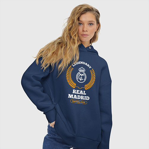 Женское худи оверсайз Лого Real Madrid и надпись Legendary Football Club / Тёмно-синий – фото 3