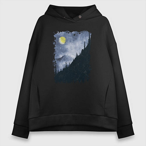 Женское худи оверсайз Медведи на склоне / Черный – фото 1