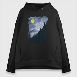Толстовка оверсайз женская Медведи на склоне, цвет: черный