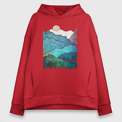 Толстовка оверсайз женская Большие горы и маленький медведь, цвет: красный