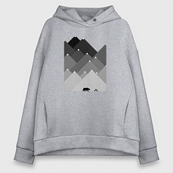 Толстовка оверсайз женская Медведь и треугольные горы, цвет: меланж