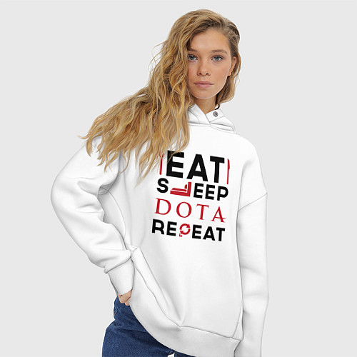 Женское худи оверсайз Надпись: Eat Sleep Dota Repeat / Белый – фото 3