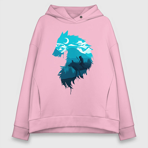 Женское худи оверсайз Принцесса Мононоке волчий силуэт / Светло-розовый – фото 1