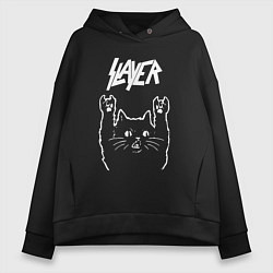 Толстовка оверсайз женская Slayer Рок кот, цвет: черный