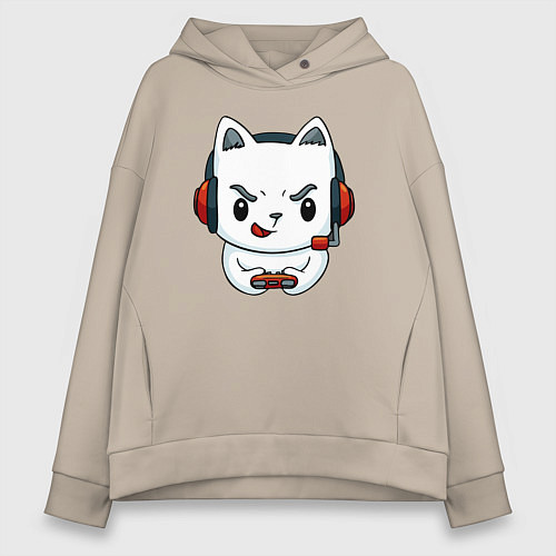 Женское худи оверсайз Кот игроман The cat is a gambler / Миндальный – фото 1