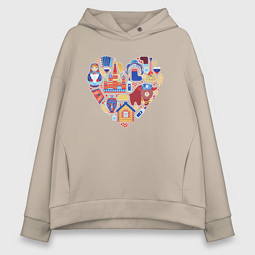 Женское худи оверсайз Сердце Россия / Миндальный – фото 1