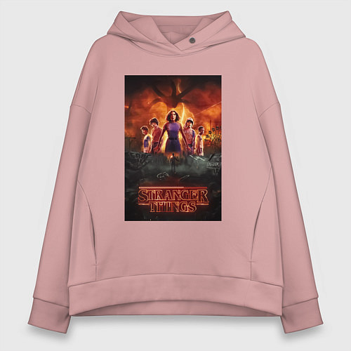 Женское худи оверсайз Очень странные дела, персонажи / Пыльно-розовый – фото 1