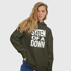 Толстовка оверсайз женская System of a Down логотип, цвет: хаки — фото 2