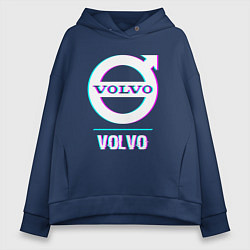 Толстовка оверсайз женская Значок Volvo в стиле Glitch, цвет: тёмно-синий