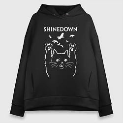 Толстовка оверсайз женская Shinedown Рок кот, цвет: черный