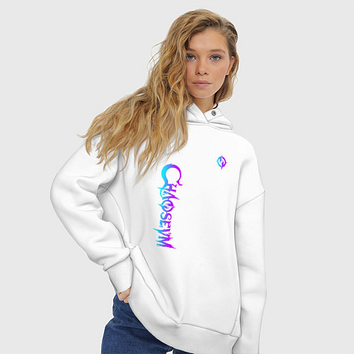 Женское худи оверсайз Chaoseum Neon logo / Белый – фото 3