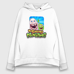 Толстовка оверсайз женская My singing monsters мамунт и зерномех, цвет: белый