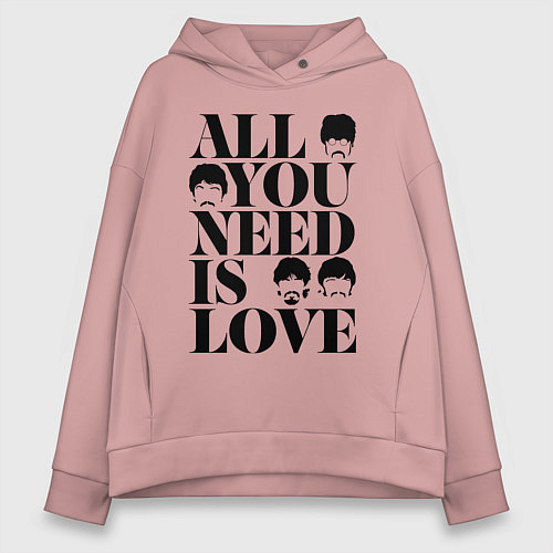 Женское худи оверсайз ALL YOU NEED IS LOVE THE BEATLES / Пыльно-розовый – фото 1