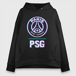 Толстовка оверсайз женская PSG FC в стиле Glitch, цвет: черный