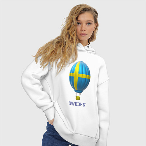 Женское худи оверсайз 3d aerostat Sweden flag / Белый – фото 3