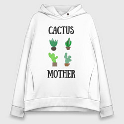 Толстовка оверсайз женская Cactus Mother, Мать кактусов, цвет: белый