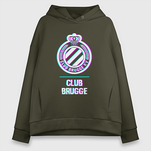 Женское худи оверсайз Club Brugge FC в стиле Glitch / Хаки – фото 1