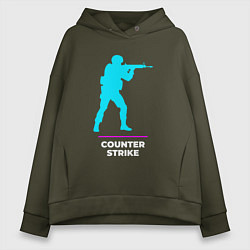 Толстовка оверсайз женская Символ Counter Strike в неоновых цветах, цвет: хаки
