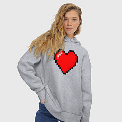 Толстовка оверсайз женская Пиксельное сердце-здоровье - Красный, цвет: меланж — фото 2