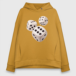 Толстовка оверсайз женская Объёмные игральные кубики дайс, цвет: горчичный