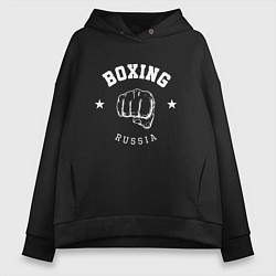 Толстовка оверсайз женская BOXING RUSSIA С КУЛАКОМ, цвет: черный