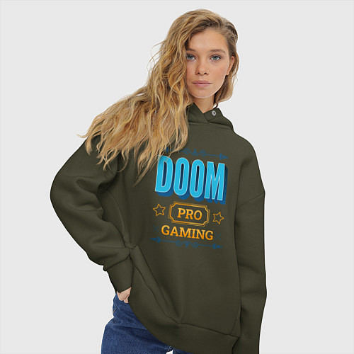 Женское худи оверсайз Игра Doom pro gaming / Хаки – фото 3