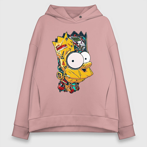 Женское худи оверсайз Cyber-Bart - Simpsons family / Пыльно-розовый – фото 1