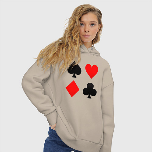 Женское худи оверсайз Четыре масти игральных карт / Миндальный – фото 3