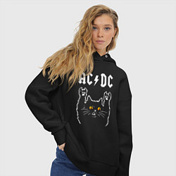 Толстовка оверсайз женская AC DC rock cat, цвет: черный — фото 2