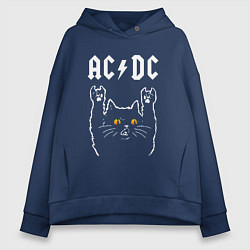 Толстовка оверсайз женская AC DC rock cat, цвет: тёмно-синий