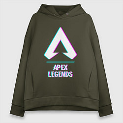 Толстовка оверсайз женская Apex Legends в стиле glitch и баги графики, цвет: хаки