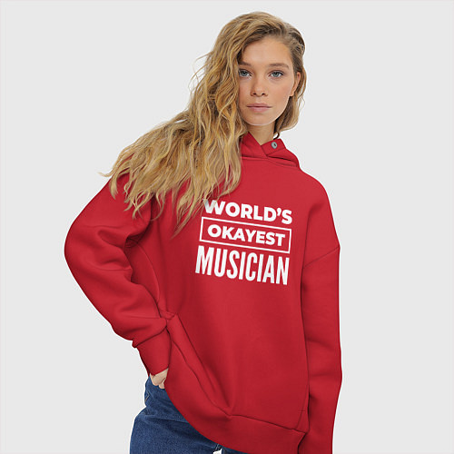 Женское худи оверсайз Worlds okayest musician / Красный – фото 3