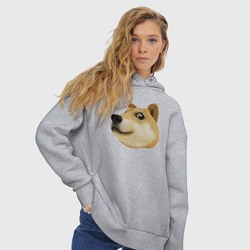 Женское худи оверсайз Объёмный пиксельный пёс Доге внимательно смотрит / Меланж – фото 3